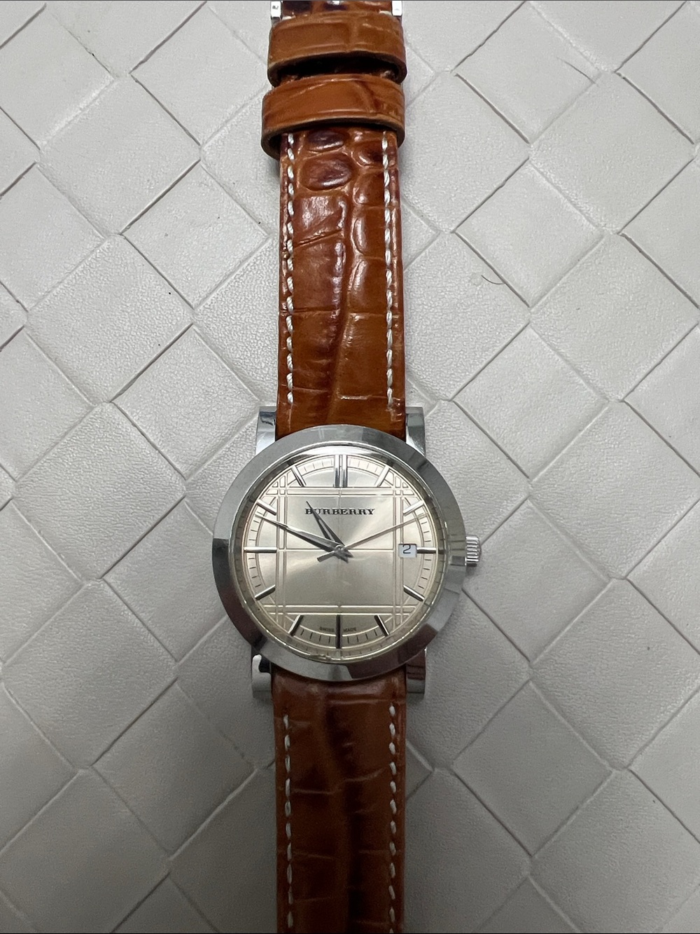 Burberry Brown Leather Strap Men’s Watch with Silver Dial